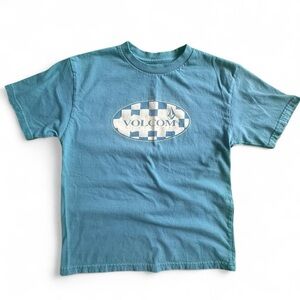 Boys Volcom checkered t shirt, blue and white, EUC, size S (12)